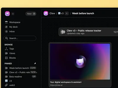 Clew: View embeds and dark theme clew design desktop ui workspace