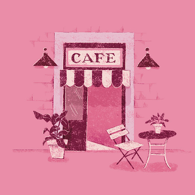 Pink Cafe analogous color burgundy cafe digital drawing feminine illustration lettering monochromatic monochrome one color pink procreate restaurant retrosupplybrushes texture tone wonky