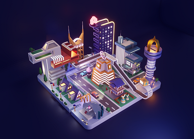 Warm City 3d 3dart affinitydesigner blender blendercentral branding city design eevee fanart graphic design illustration isometric isometricart isometricdesign lowpoly nighcity ui warmcity webdesign