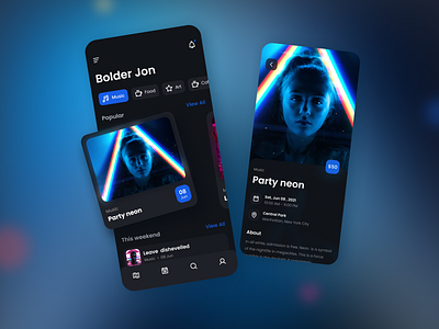 Nightlife event apps app app design clubs dark theme design event event apps events minimal mobile music neon startup ui