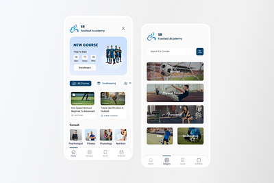 Football Academy App appdesign application design footballapp soccer soccerapp sportapp ui uidesign userinterface ux