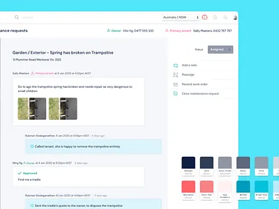 Property management software color palette control panel design different enterprise freelance designer navigation property management proptech real estate side navigation ui ux visual design
