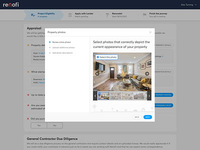 Property photos wizard design journey loan photos property renovation steps ui ux wizard
