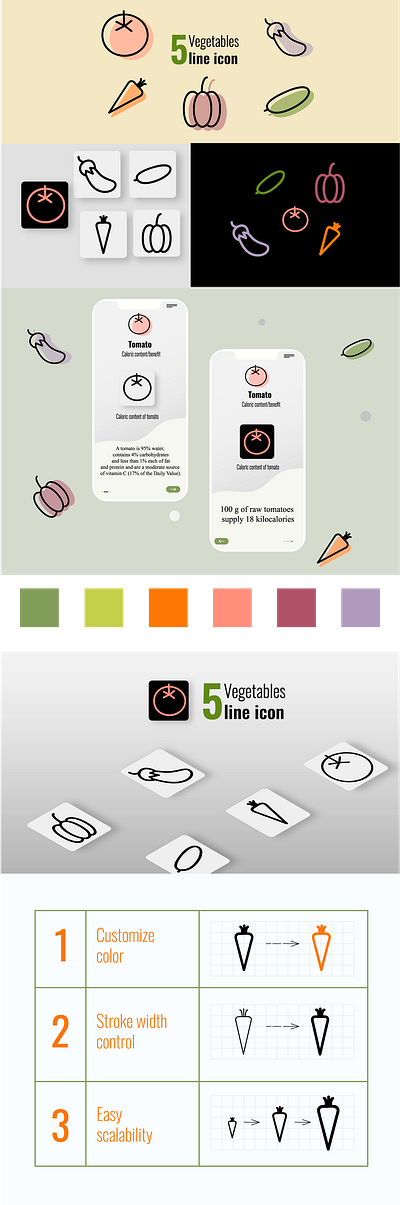 5 Vegetables line icon app branding design graphic design illustration line logo typography vector брендинг
