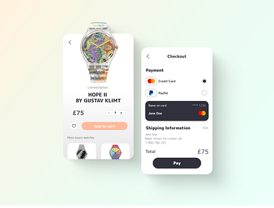 E-commerce and Checkout Screen checkout design figma gradient graphic design interface mobile mobile store pastel payment ui ux watch