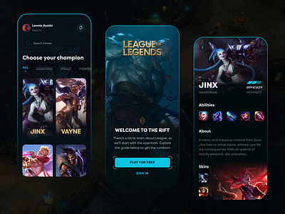 League of Legends Concept App app mobile app ui game app game mobile game ui game ui design league of legends league of legends app lol game mobile game ui design ux design