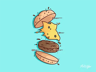 Burger shot buger chesse cute design explode fastfood food fun illustration vector