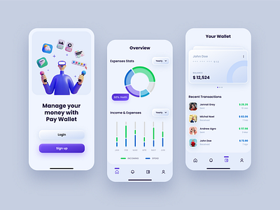 Payment Mobile App - Claymorphism UI 3d branding cash claymorphism clear crypto dark ui icon illustration light mobile modern money neomorphism new payment skeuomorphism trend ui ux