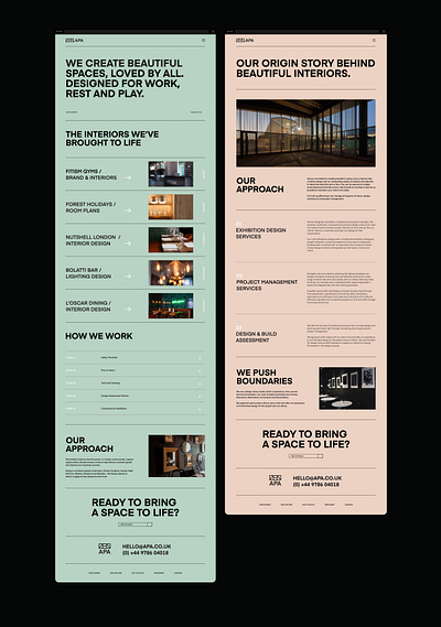 APA Interiors - Interior Design Agency Portfolio Website bold clean creative digital green homepage interior interior design interior design agency lettering minimal mint playful portfolio simple typography ui website