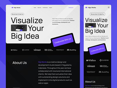 Nija Works Landing Page about agency agency design branding business creative design services illustration landing page live mobile mobile design portofolio responisve services studio studios web design webdesign website