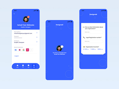Social Impact App - Profile - Notification - Form Screens UI app form mobile mobile app mobile form ngo notification profile social social impact ui ui desin ux ux design