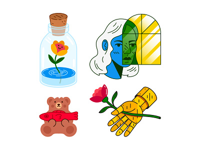 Cariño Stickers animal bear bottle design face fish flower girl hand hands icon illustration lady logo rose sticker stickers window woman women