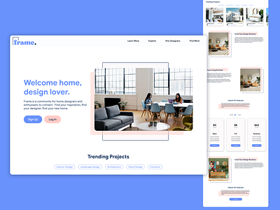 Frame Landing Page architecture home design interior design landing page landscape design log in sign up ui web app web design