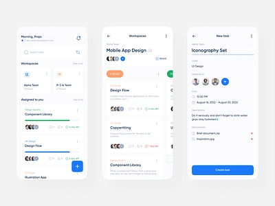 Project Management Mobile App app board clean design management minimalist mobile mobile app productivity project project dahboard project management task team timeline ui ux