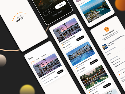 LUXVOY - Hotel Booking App app application booking booking app branding case study hotel hotel booking logo luxury luxvoy mobile app typography ui ui kit ux ux design uxui