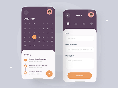 Calendar App app birthday calendar calendar app check list clean date design done event interface list minimal mobile mobile app plan planning schedule ui ux