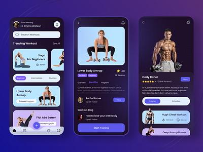 Fitness & Workout App couch dark ui dezzlab fitness fitness app fitness tracking fitness traker mobile app goal gym meditation mobile mobile app design personal training running stats tracker trainer workout workout app youga meditation