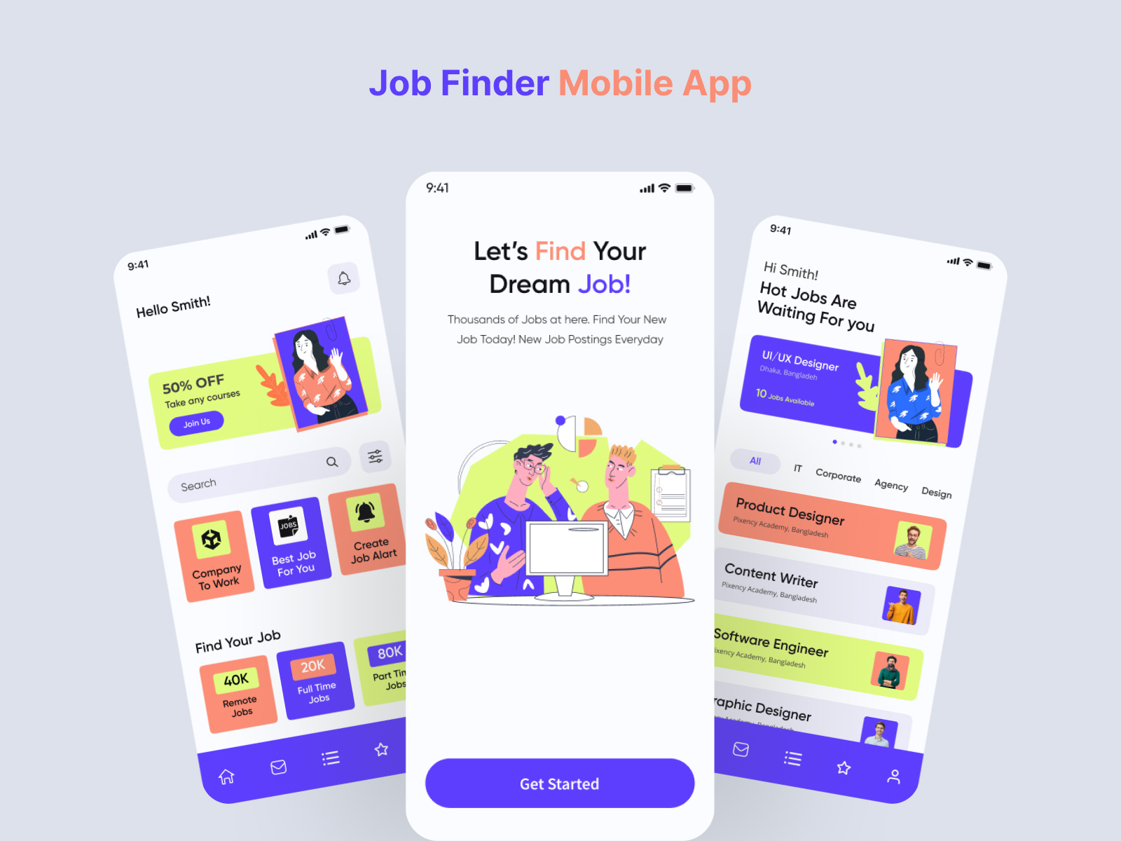 Job Finder App Design android app design finder hiring ios app job app job application job finder job list job platform job portal job search jobs mobile app screen ui design ui kit uiux vacancy website