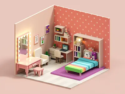 Pink Room 3d isometric magicavoxel pixel voxel voxel art voxelart