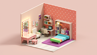 Pink Room 3d isometric magicavoxel pixel voxel voxel art voxelart