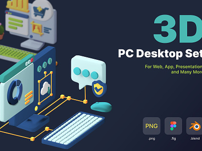 3D Isometric PC Desktop Set