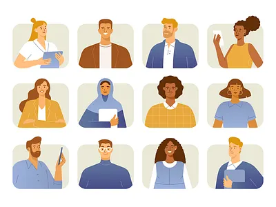 Vector business characters 2d avatars business character characters collection coworkers employees female flat design illustration male multinationals office workers people professional set staff team work