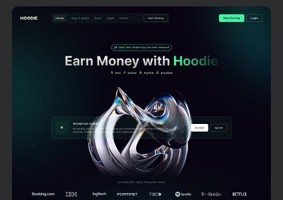 Hoodie - A Modern UI for Money Earning Platform cash crypto earning futiristic green modern money rewards tasks ui web design website