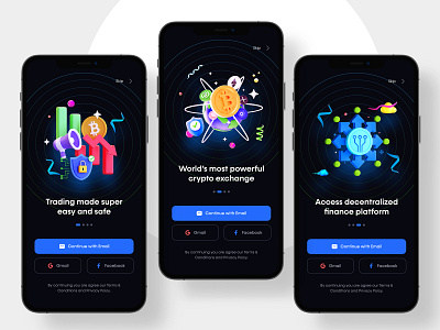 Crypto app UI UX | Mobile app black theme app coin app crypto app crypto currency app crypto illustration crypto onboarding crypto ui design dark theme app illustration app login screen login signup ui mobile app mobile app ui onboarding screens ui ux