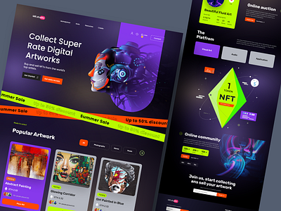 NFTs Platform art binance bitcoin blockchain cryptoart cryptocurrency ethereum gallery home page interface landing page marketplace nft nfts platform token ui website design