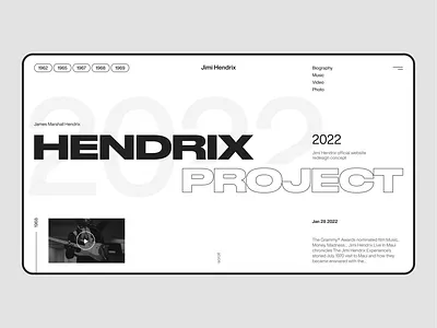 Hendrix Project concept design graphic design helvetica jimi hendrix minimal music music site rock rockband rockband site ui ux uxui web