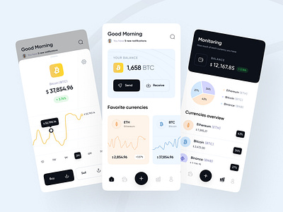 Cryptocurrency Mobile App app app ui application banking card clean crypto cryptocurrency dark design finance flat illustration ios logo minimal mobile ui ui