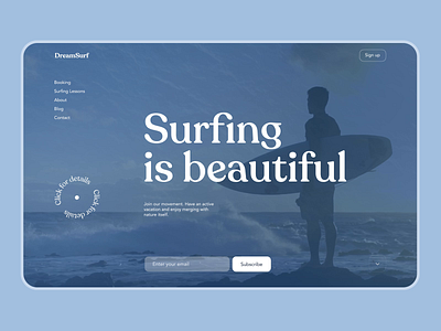 DreamSurf - Web Design for Surfing Camp animation design improvement motion surfing surfing camp ui ui design ui trends ux ux design web web design web site