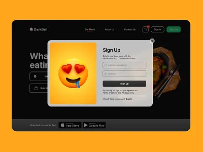 Sign Up Pop-Up emoji food graphic design illustration interface landing page restaurant ui vector