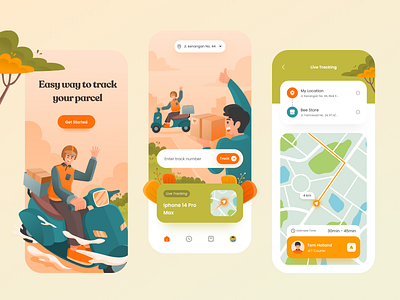 Parcel Tracker App app branding design figma green illustration illustrations location package parcel shipment tracker ui ux vector