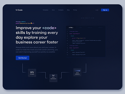 V-Code Landing Page animation code design html landing page logo product design ui user interface ux web design website