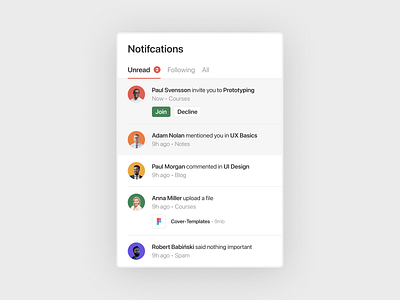 Notifications app clean clear colors course design interaction minimal mobile motion notifications panel popup sidebar tab ui user webinar white