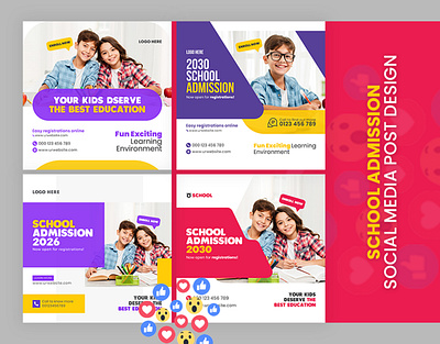 School Admission Social Media Facebook Instagram p ads design kids learning online education promo banner promotion web banner