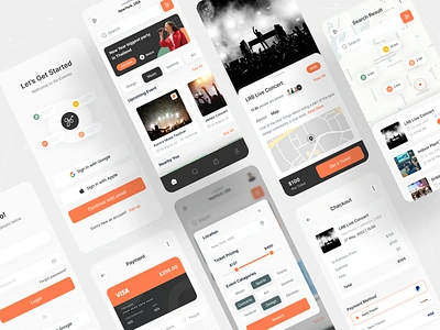 Eventioe - Event Booking App UI Kit app book booking design devsnet event events ios kit mobile mobile app mobile design organizer ticket ui ui design ui kit ui8 ux