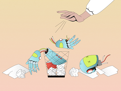 ML models don't get into production cartoon design editorial illustration machine machine learning media robot technology vector