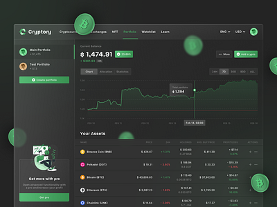 Crypto Portfolio Tracker App 3d app crypto dashboard design flat glassmorphism graphic design illustration infographic logo minimal modern trading trendly typography ui ux web website