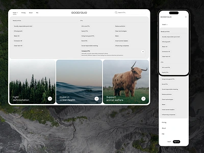 Goodfolio - Menu dropdown ecology graphic design invest investing landing logo menu natural nature planet sustainability sustainable ui web website