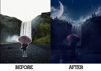 Walking in the Rain color correction day to night fb poster image editing instagram poster moon photo editing photo manipulation rain twitter poster