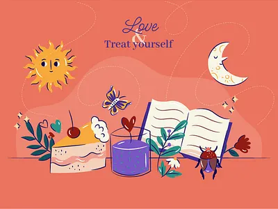 Treat yourself astrology book cake freepik illustration love magic mystical read vector