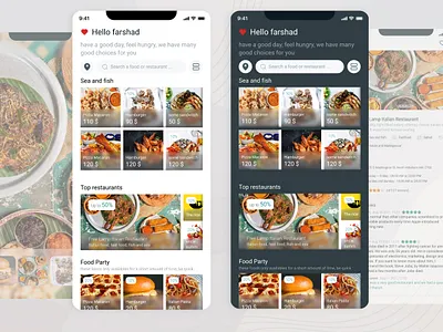 Home - Order Food Online Application app application card dark design food home illustration ios redesign restaurant ui ux