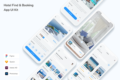 Hotel Find & Booking App UI Kit app book booking design find hotel holiday hotel hotel booking reservation ui ui design ui kit ux