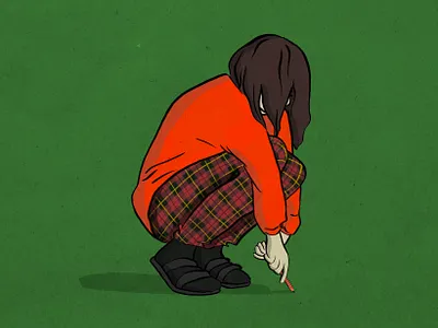 Lil Jolie anime bored boring close cute design drawing girl green illustration manga pen red sad sadness shy