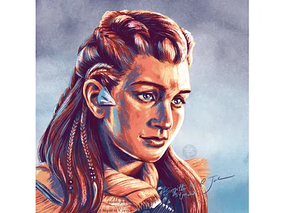 Aloy portrait aloy art digital art digital illustration fan art fanart gaming guerrilla guerrilla games horizon forbidden west horizon zero dawn illustration limited colour palette limited colours portrait