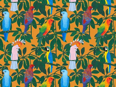 Parrots pattern bird design digital illustration illustration jungle parrot pattern rainforest seamless surface