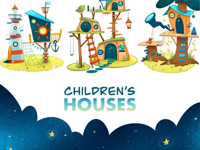 Children's houses childrens illustration design forest graphic design house houses illustration photoshop procreate sea sky