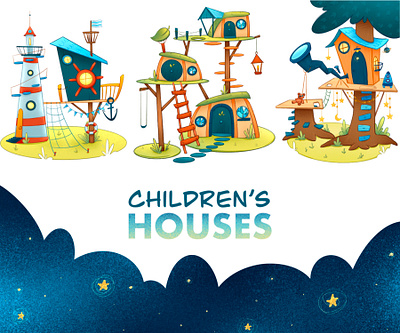Children's houses childrens illustration design forest graphic design house houses illustration photoshop procreate sea sky